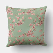 さくらんぼがピンクとティール(緑がかった色)に咲く クッション (裏面)