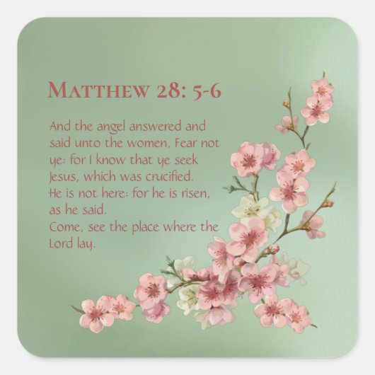 さくらんぼがピンクとティール（緑がかった色）に咲く スクエアシール (正面)