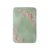 さくらんぼがピンクとティール（緑がかった色）に咲く バスマット (正面縦)