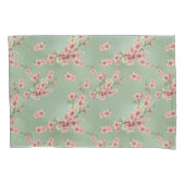 さくらんぼがピンクとティール（緑がかった色）に咲く 枕カバー (正面左)