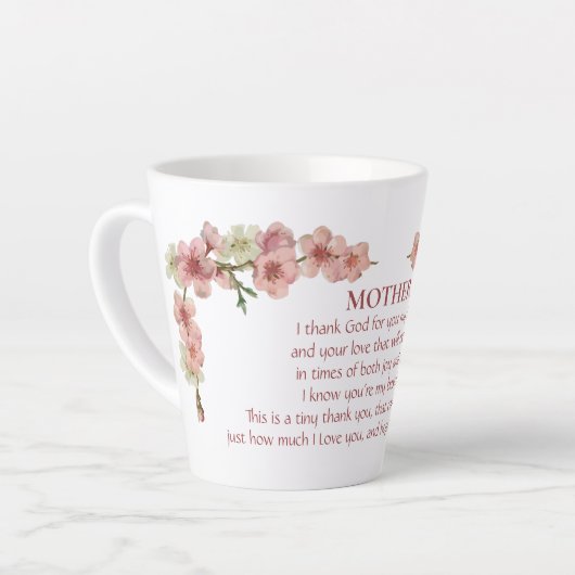 さくらんぼがピンクに咲き乱れる母 カフェラテマグ (左アングル)