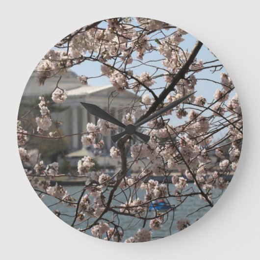 さくらんぼがワシントンDCの開花で花を咲かせる ラージ壁時計 (正面)