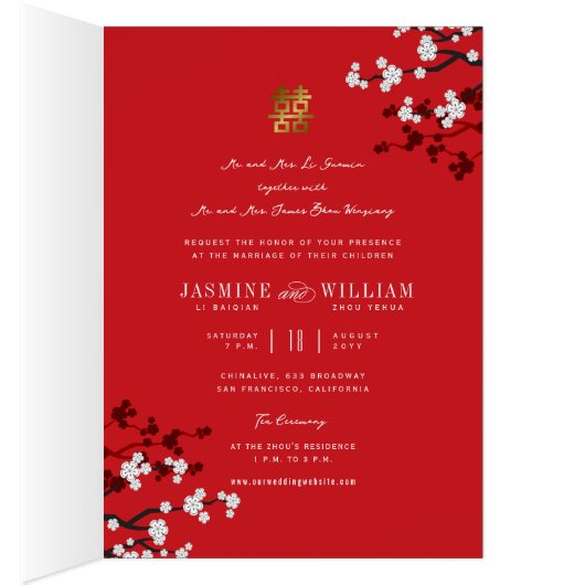 さくらんぼが二倍の幸福中国のを結婚咲かせる (内側 (右))