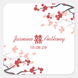 さくらんぼが二倍の幸福中国のを結婚咲かせる スクエアシール