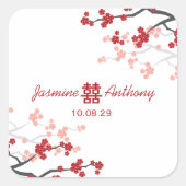 さくらんぼが二倍の幸福中国のを結婚咲かせる スクエアシール (正面)