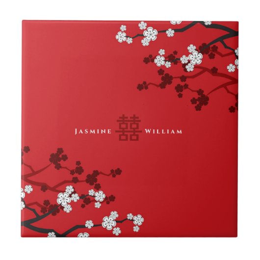 さくらんぼが二倍の幸福中国のを結婚咲かせる タイル (正面)