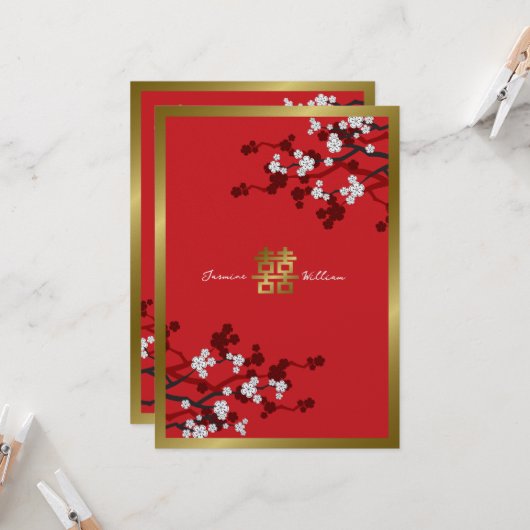 さくらんぼが二倍の幸福中国のを結婚咲かせる 招待状 (正面/裏面インサイチュ)