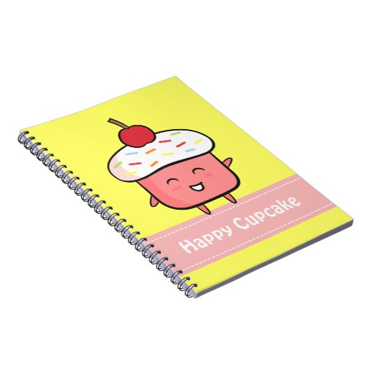 さくらんぼが付いているかわいいそして幸せなピンクのカップケーキ ノートブック (右側)