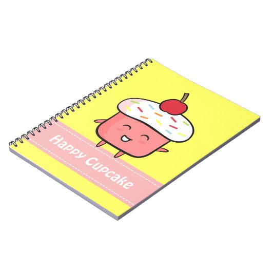 さくらんぼが付いているかわいいそして幸せなピンクのカップケーキ ノートブック (左側)