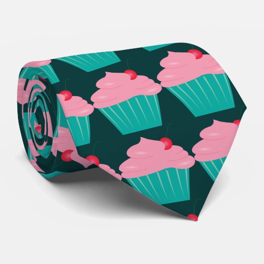 さくらんぼが付いているピンクによって曇らされるカップケーキ ネクタイ (ロール)