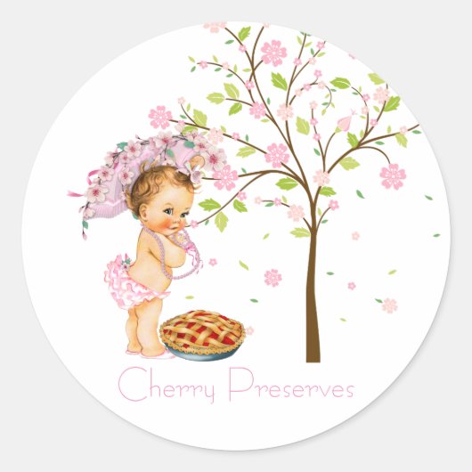 さくらんぼが缶詰ラベルを保持 ラウンドシール (正面)