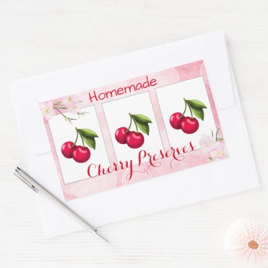 さくらんぼが缶詰ラベルを保持 長方形シール (封筒)