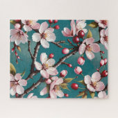 さくらんぼが雲のような空を背景に咲く ジグソーパズル (横)