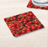 さくらんぼさくらんぼ赤 スクエアペーパーコースター (アングル)