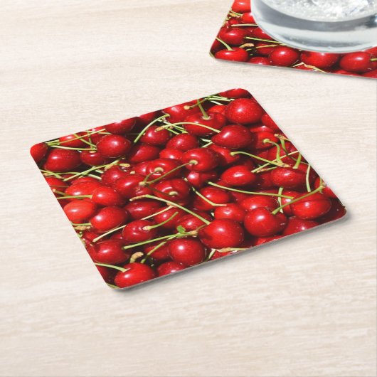 さくらんぼさくらんぼ赤 スクエアペーパーコースター (アングル)
