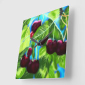 さくらんぼつるズ分岐さくらんぼ赤緑 スクエア壁時計 (傾斜)