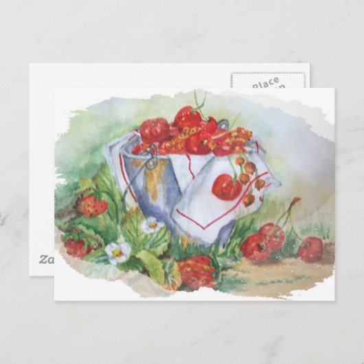 さくらんぼとイチゴを鉄の錆びたバケツ ポストカード (正面/裏面)