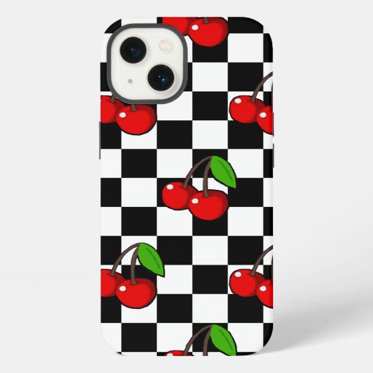 さくらんぼとチェック iPhoneケース (裏面)