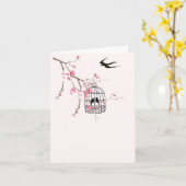 さくらんぼとツバメ カード (黄色い花)