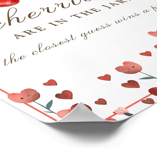 さくらんぼとハートゲームの赤ちゃんシャワーの数 ポスター (角)