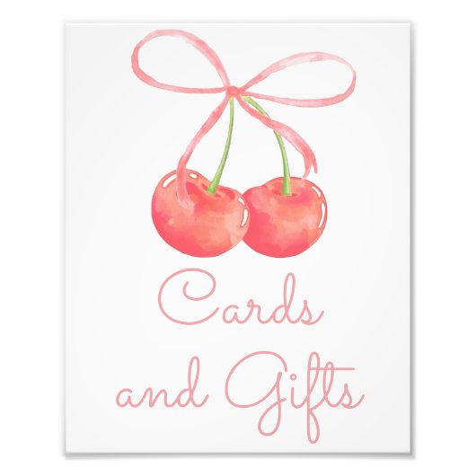 さくらんぼとピンクのリボンカードとギフトサイン フォトプリント            (正面)