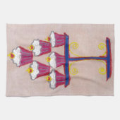 さくらんぼとピンクの背景を持つカップケーキアートプリント キッチンタオル (横)