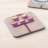 さくらんぼとピンクの背景を持つカップケーキアートプリント コースター (左側)