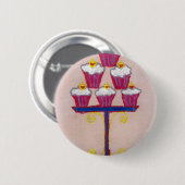 さくらんぼとピンクの背景を持つカップケーキアートプリント 缶バッジ (正面&裏面)