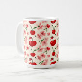 さくらんぼとピンクの花 コーヒーマグカップ (正面左)