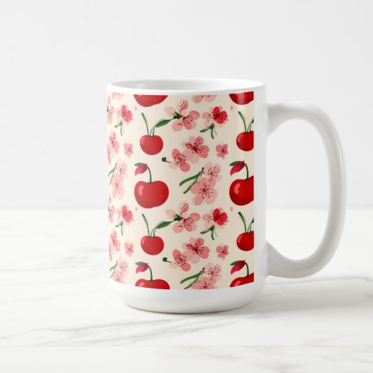 さくらんぼとピンクの花 コーヒーマグカップ (右)
