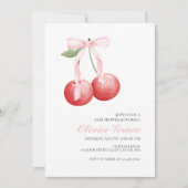 さくらんぼとピンクジンガム名門私立校風の赤ちゃんシャワー 招待状 (正面)