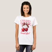 さくらんぼとピンクボウ女性 Tシャツ (正面フル)
