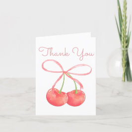 さくらんぼとピンクリボンウォーター色ガールベビーシャワー サンキューカード