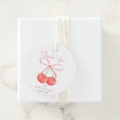 さくらんぼとピンクリボンウォーター色ガールベビーシャワー フェイバータグ (インサイチュ)