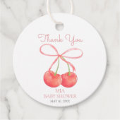 さくらんぼとピンクリボンウォーター色ガールベビーシャワー フェイバータグ (正面)