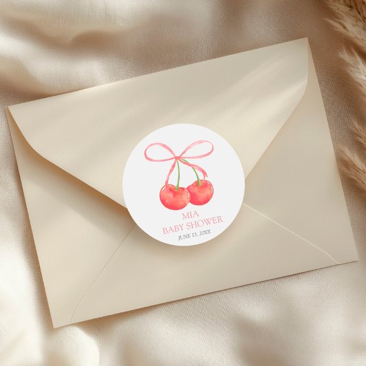 さくらんぼとピンクリボンウォーター色ガールベビーシャワー ラウンドシール