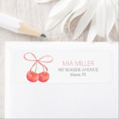 さくらんぼとピンクリボンベビーシャワー ラベル (インサイチュ)