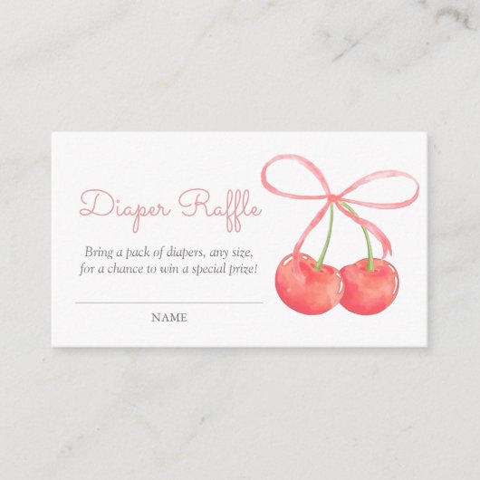 さくらんぼとピンクリボン赤ちゃんシャワーおむつラッフル エンクロージャーカード (正面)