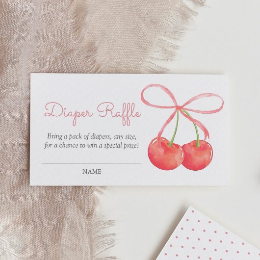 さくらんぼとピンクリボン赤ちゃんシャワーおむつラッフル エンクロージャーカード