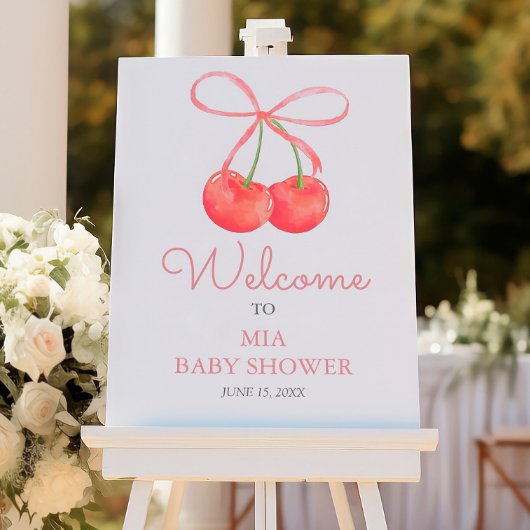 さくらんぼとピンクリボン赤ちゃんシャワー歓迎サイン フォトプリント