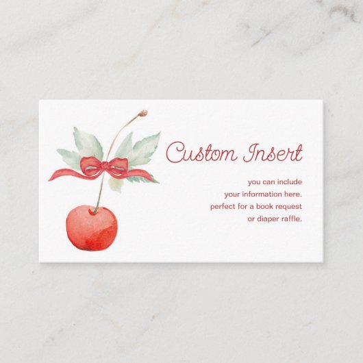 さくらんぼとレッドボウベイビーシャワー エンクロージャーカード (正面)