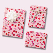 さくらんぼと弓のパターン ラッピングペーパーシート