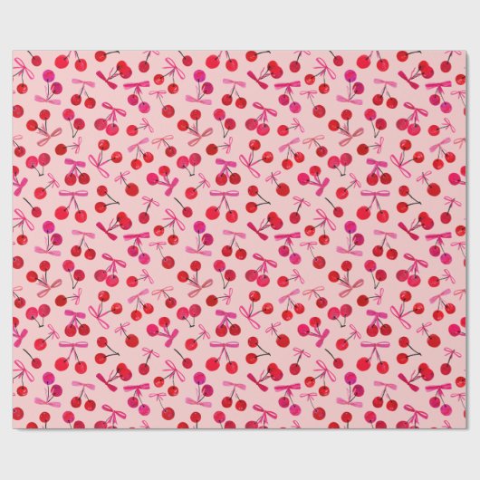 さくらんぼと弓のパターン ラッピングペーパー (フラット)