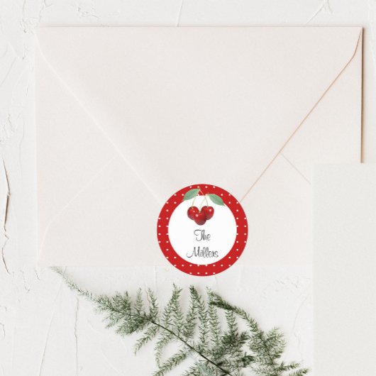 さくらんぼと水玉模様カスタム製品ステッカー ラウンドシール