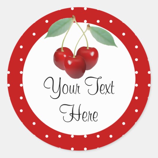 さくらんぼと水玉模様カスタム製品ステッカー ラウンドシール (正面)