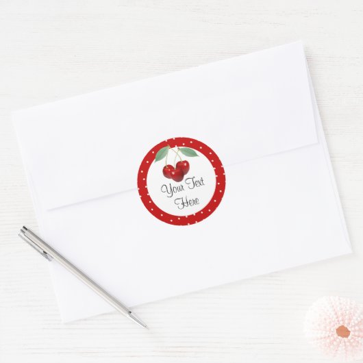 さくらんぼと水玉模様カスタム製品ステッカー ラウンドシール (封筒)