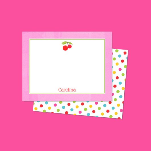 さくらんぼと水玉模様カラフル文房具Notecard サンキューカード