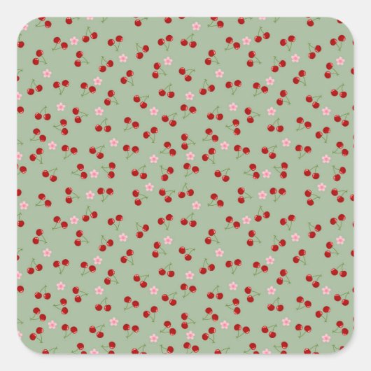 さくらんぼと花 スクエアシール (正面)