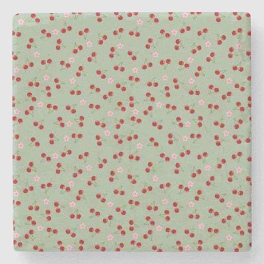 さくらんぼと花 ストーンコースター (正面)