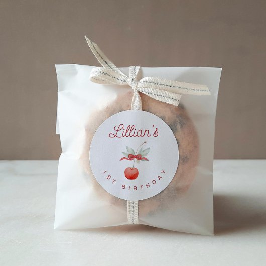 さくらんぼと赤リボン誕生日パーティー ラウンドシール